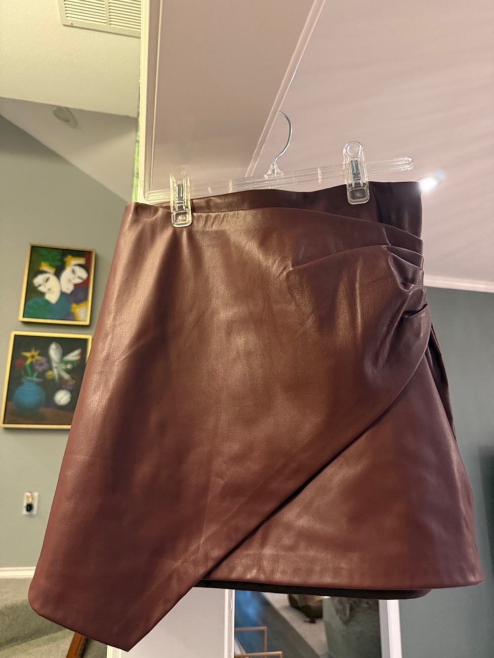 idem ditto Faux Leather Wrap Mini Skirt - Brown